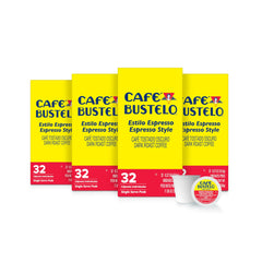 Café Bustelo paquete frontal mostrando las 4 cajas y conveniencia