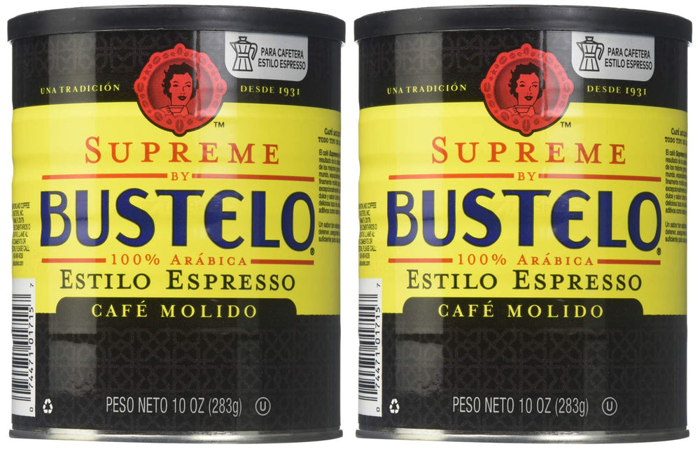 Cafe Bustelo pack de dos latas comparado con taza para escala
