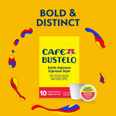 Café Bustelo granos tostados al lado de cápsula para apreciar perfil oscuro y aroma