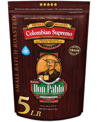 Cafe Don Pablo empaque frontal de 5 lb mostrando marca y tipo colombiano supremo para ahorro