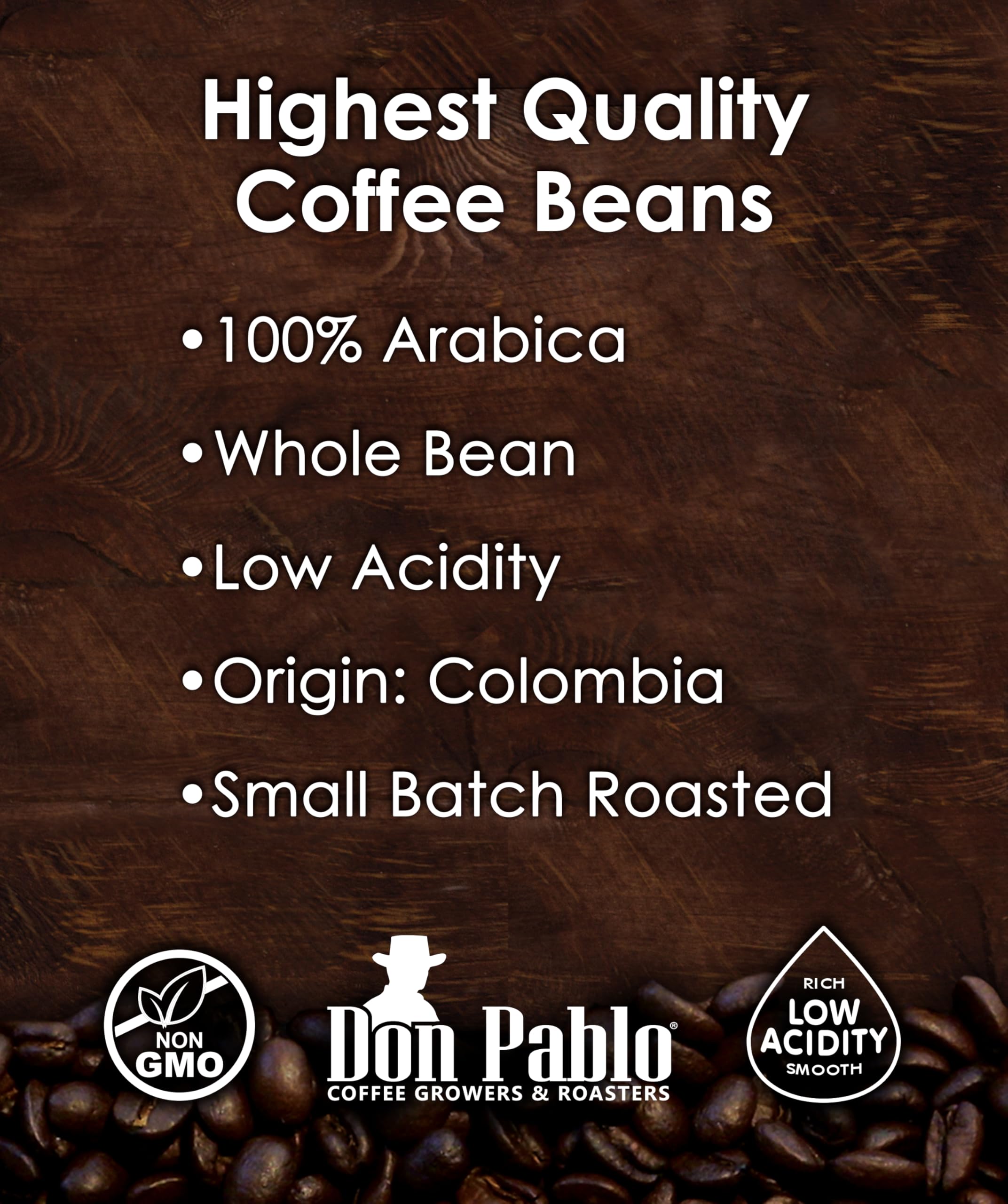 Cafe Don Pablo etiqueta y detalle mostrando origen colombiano y tueste