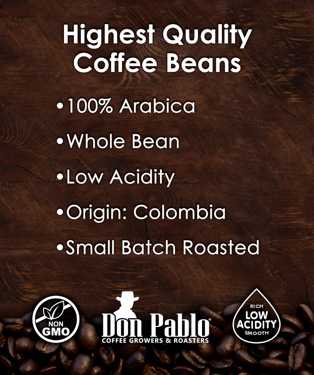 Cafe Don Pablo primeros planos de granos enteros resaltando tostado medio-oscuro y calidad