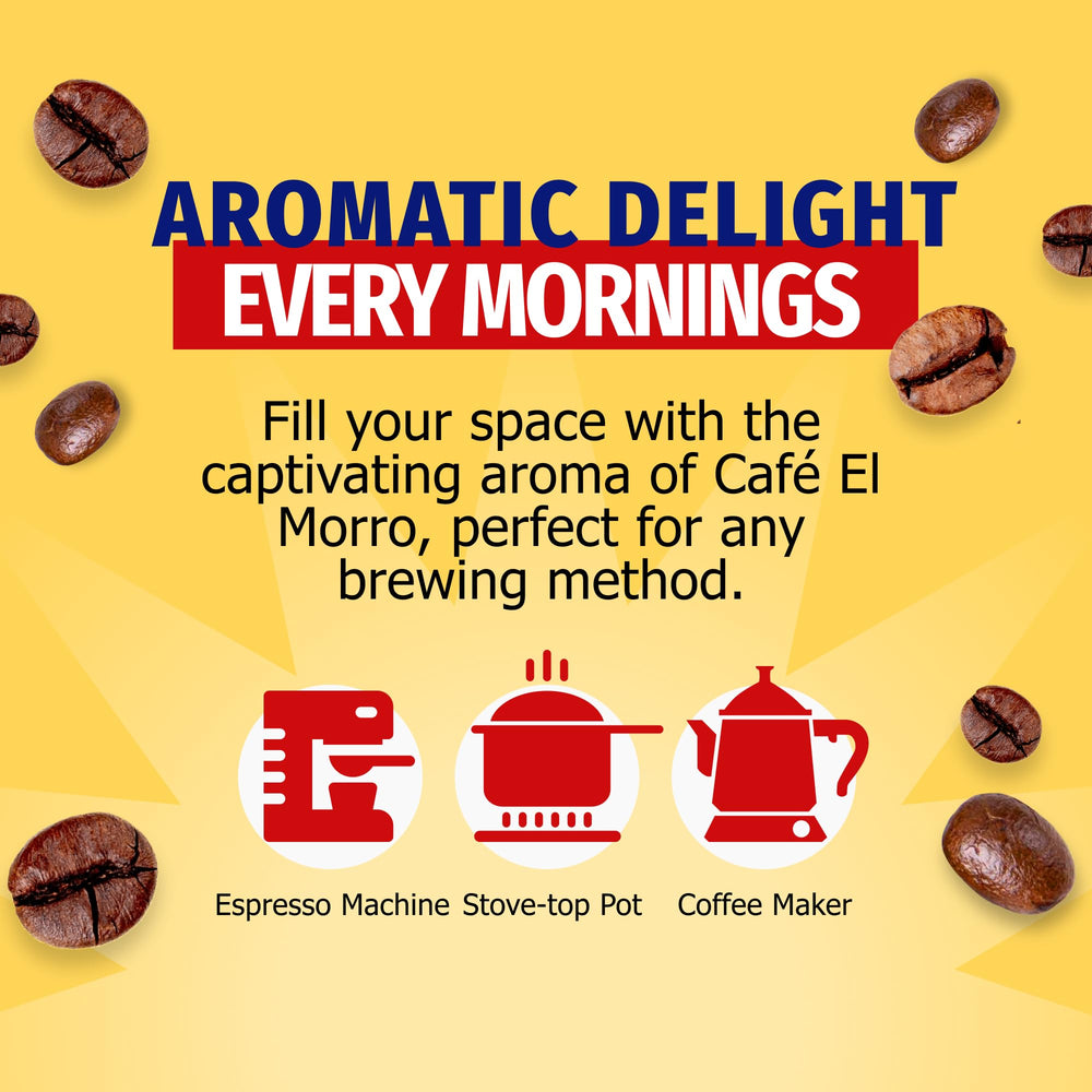 Café El Morro comparación de tamaño 6 oz con mano, facilita percepción de cantidad