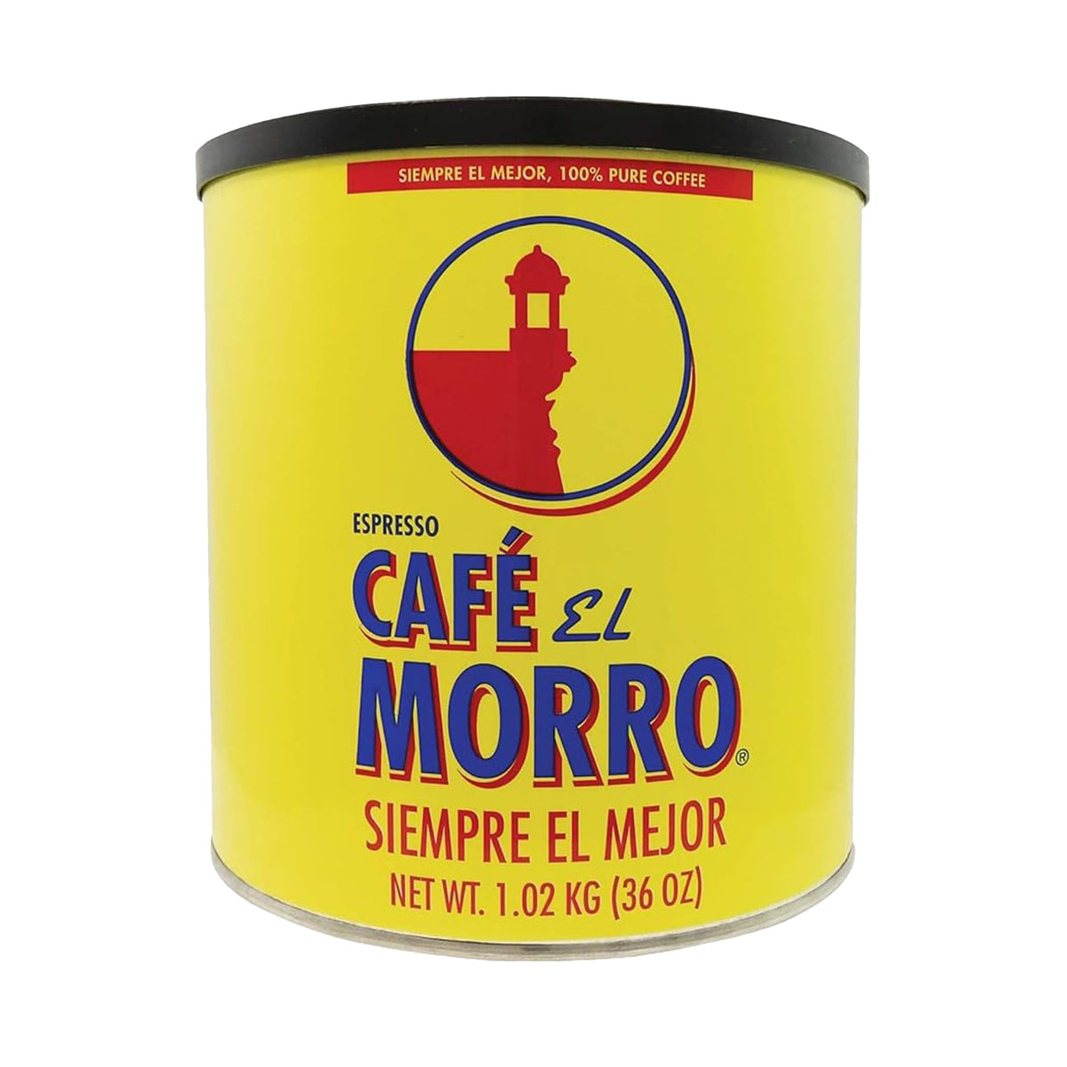 Café El Morro lata frontal mostrando etiqueta y 36 oz para compra a granel