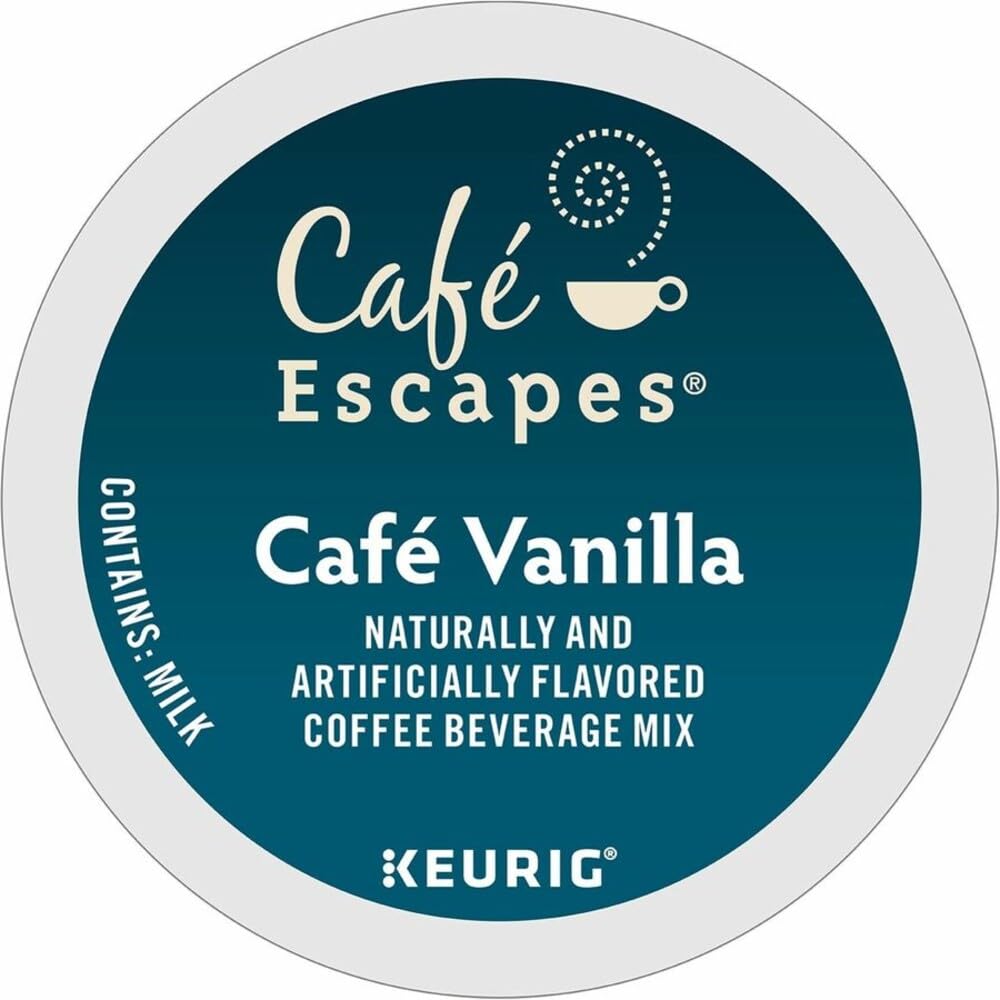 Café Escapes cápsula en máquina Keurig preparando taza, conveniencia rápida