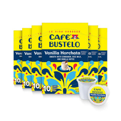 Café Bustelo frente de la caja de 60 cápsulas mostrando presentación práctica