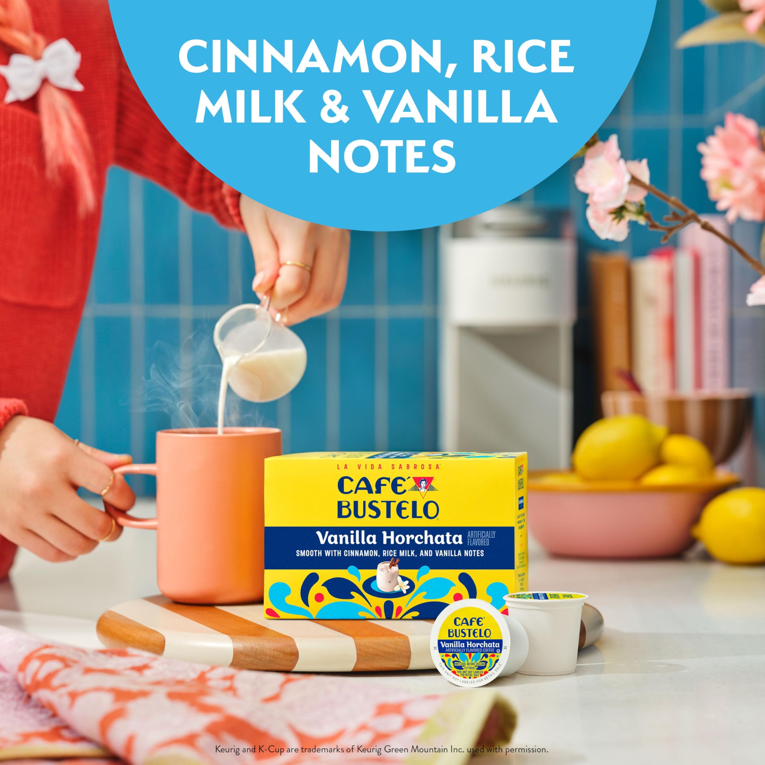 Café Bustelo taza servida estilo horchata con espuma y aroma atractivo