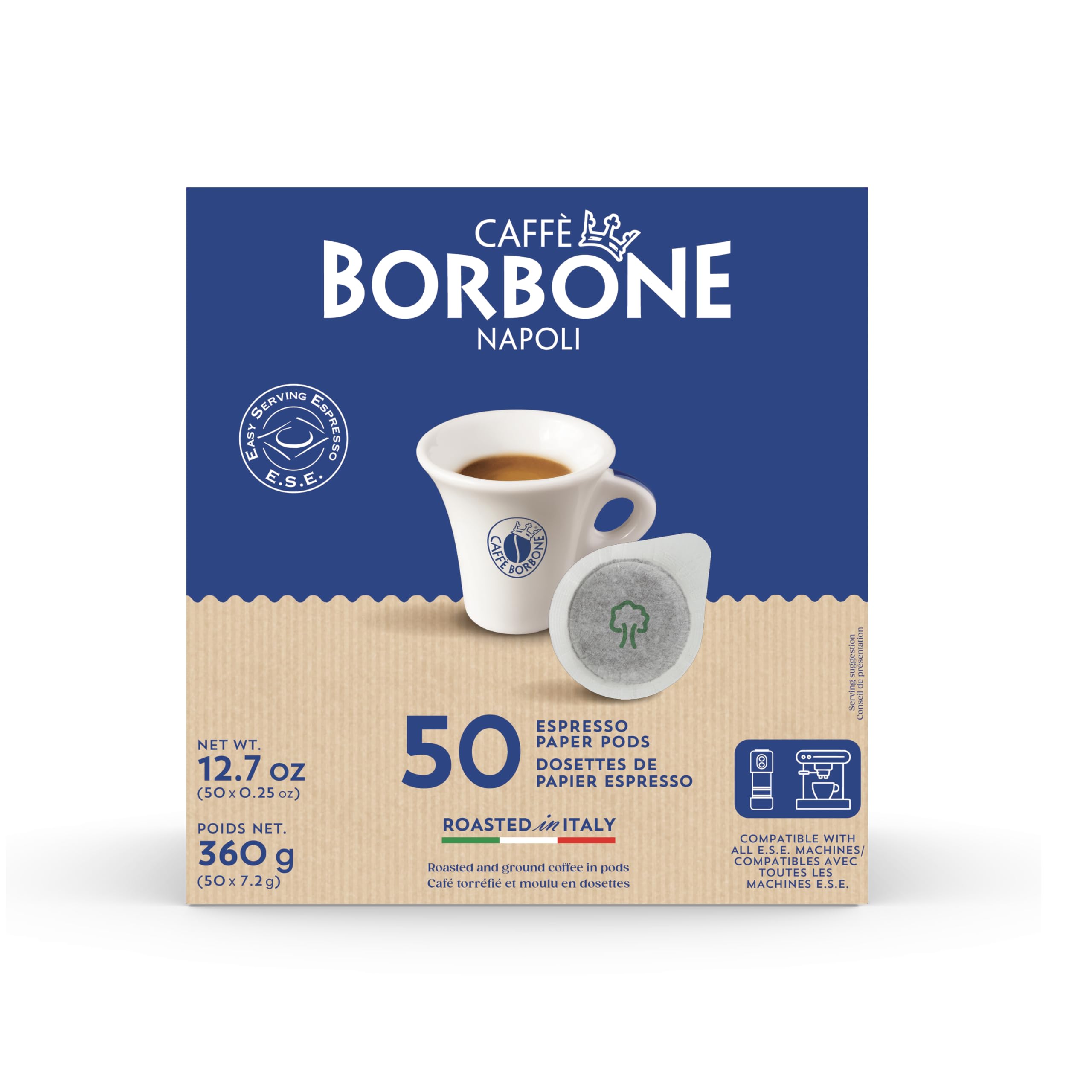 Caffè Borbone caja abierta mostrando las 50 unidades y beneficio suministro continuo