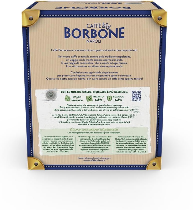 Caffè Borbone cápsula colocada en portafiltro ESE mostrando compatibilidad