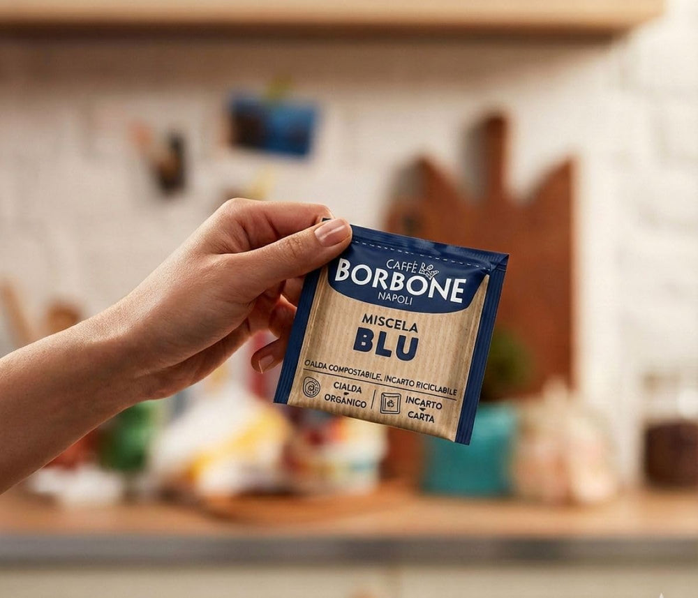 Bolsa de granos que representan orígenes de Caffè Borbone, calidad de mezcla