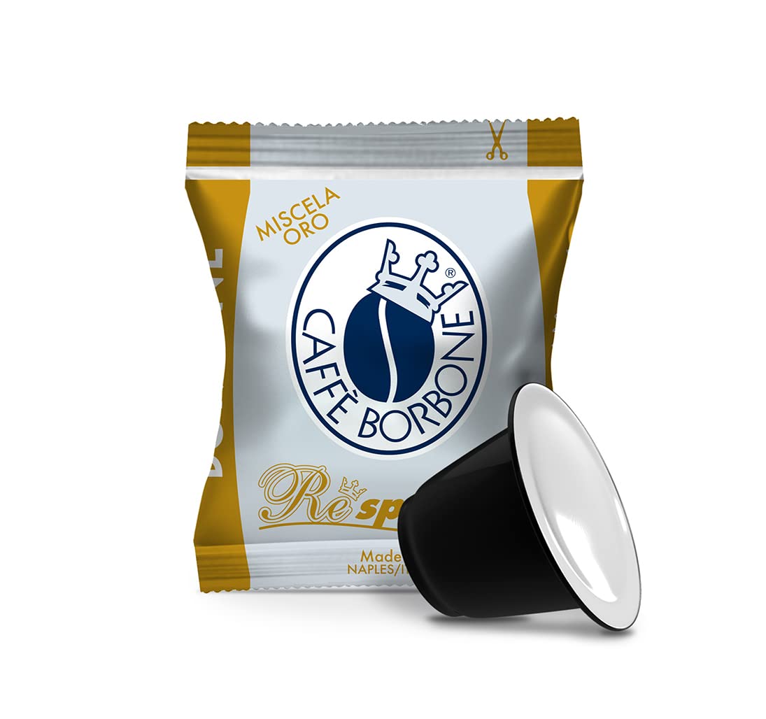 Caffè Borbone caja frontal mostrando 100 cápsulas y diseño dorado, conveniencia diaria
