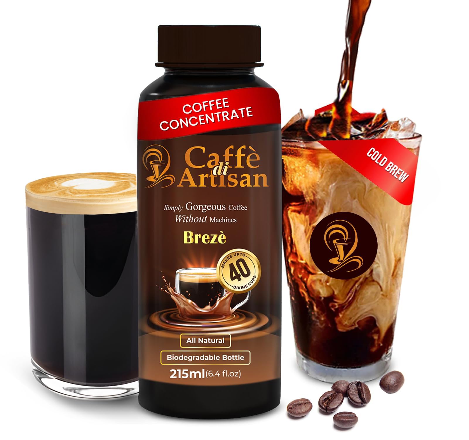 Caffè di Artisan botella frontal mostrando diseño ecológico y conveniencia