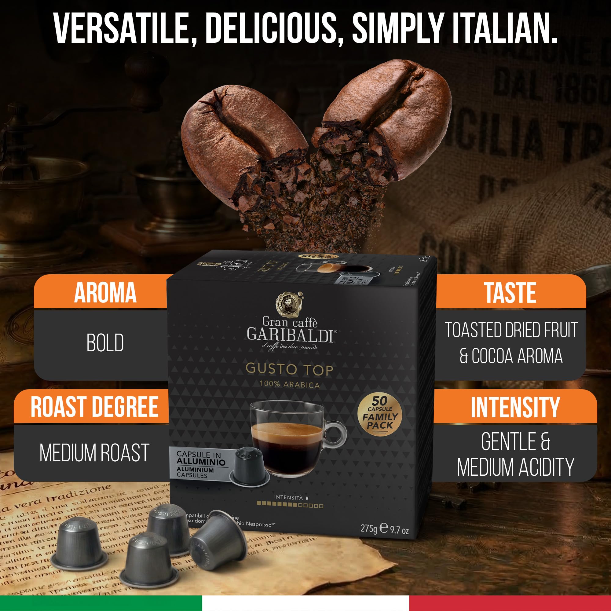 Caffè Garibaldi detalle de cápsula de aluminio, beneficio protección aroma