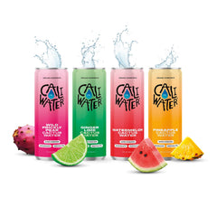 Caliwater lata frontal pack mostrando variedad y conveniencia para hidratación