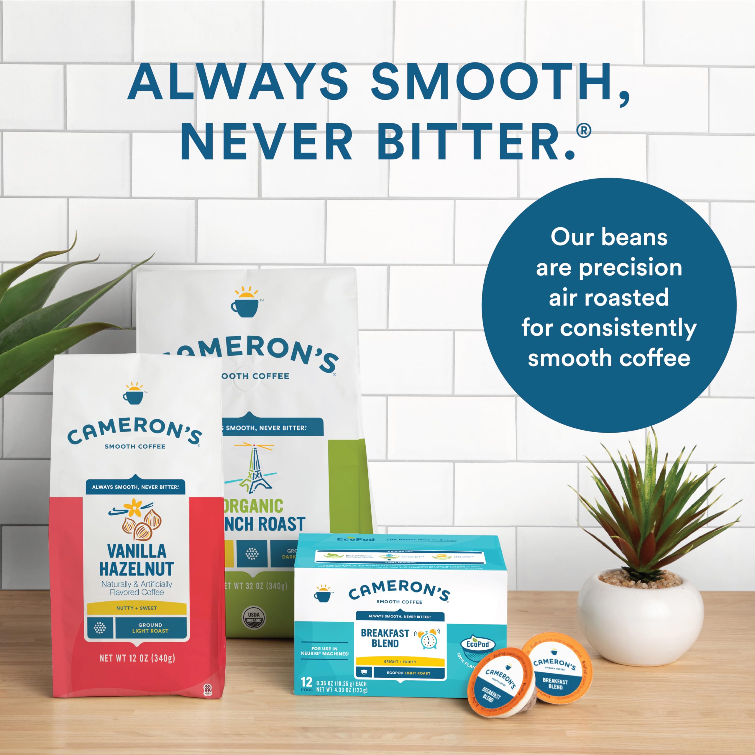 Cameron's Coffee cierre hermético en mano que destaca conservación y frescura