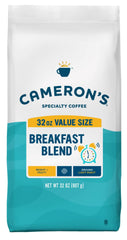 Cameron's Coffee frente de la bolsa mostrando marca y tamaño 32 oz, conveniencia visible