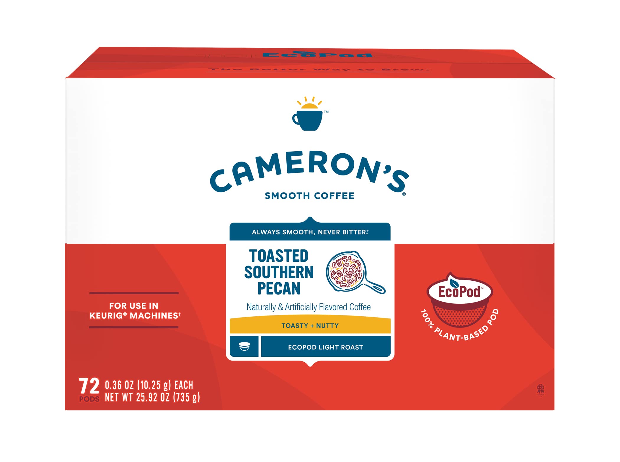 Cameron's frontal del empaque que muestra 72 cápsulas y conveniencia