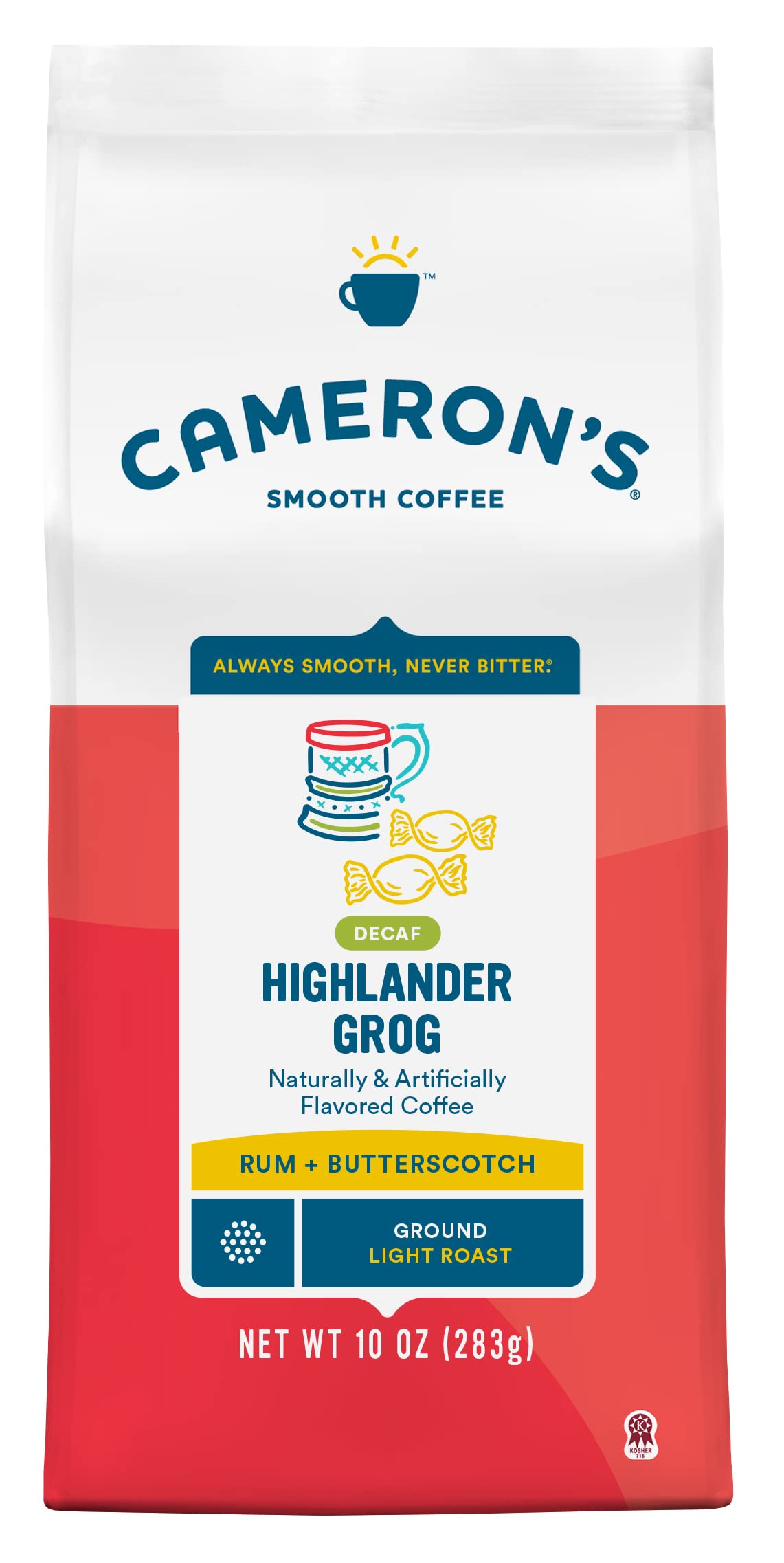 Cameron's bolsa frontal Highlander Grog mostrando diseño y beneficio saborado