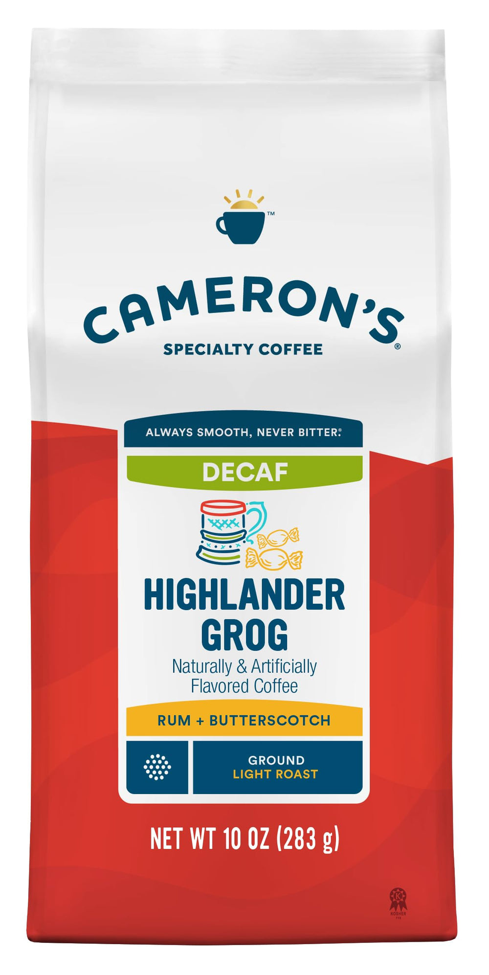 Cameron's etiqueta con información de Highlander Grog destacando calidad Arábica
