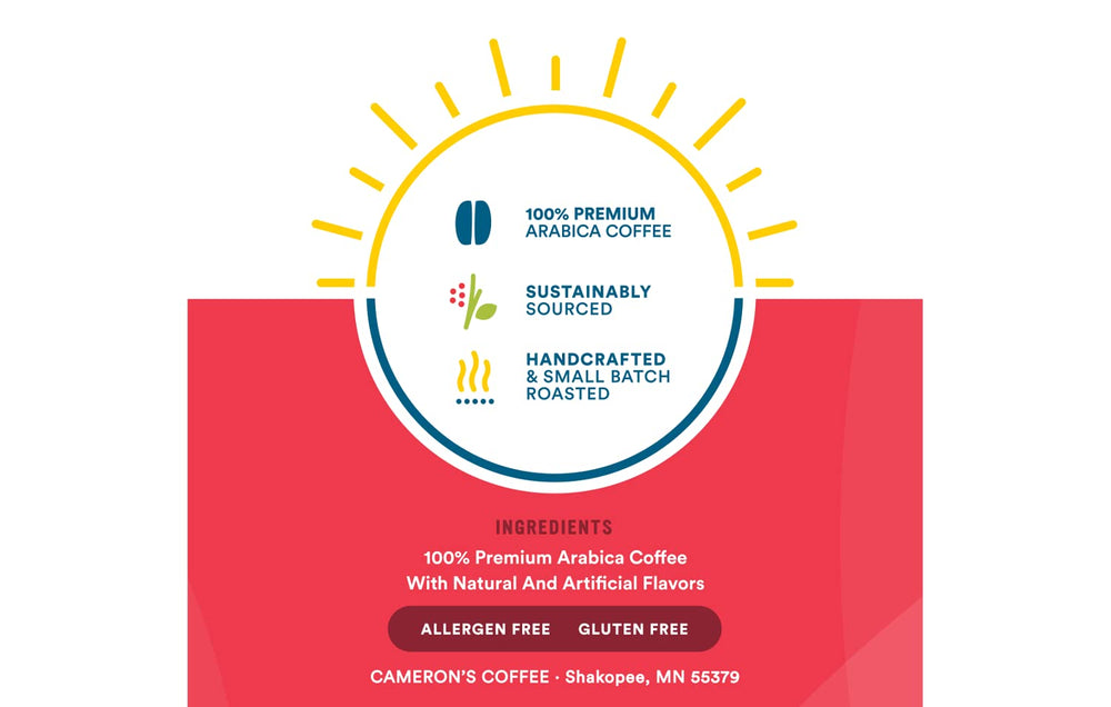 Cameron's Coffee sello de compostable e instrucciones para disposición responsable