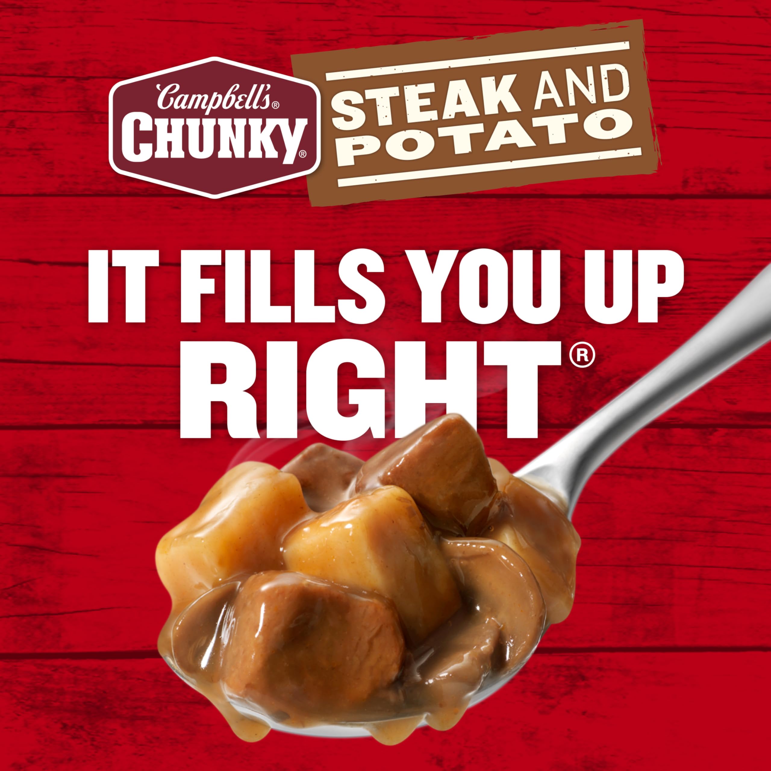 Campbell’s Chunky comparación de tamaño con mano para referencia