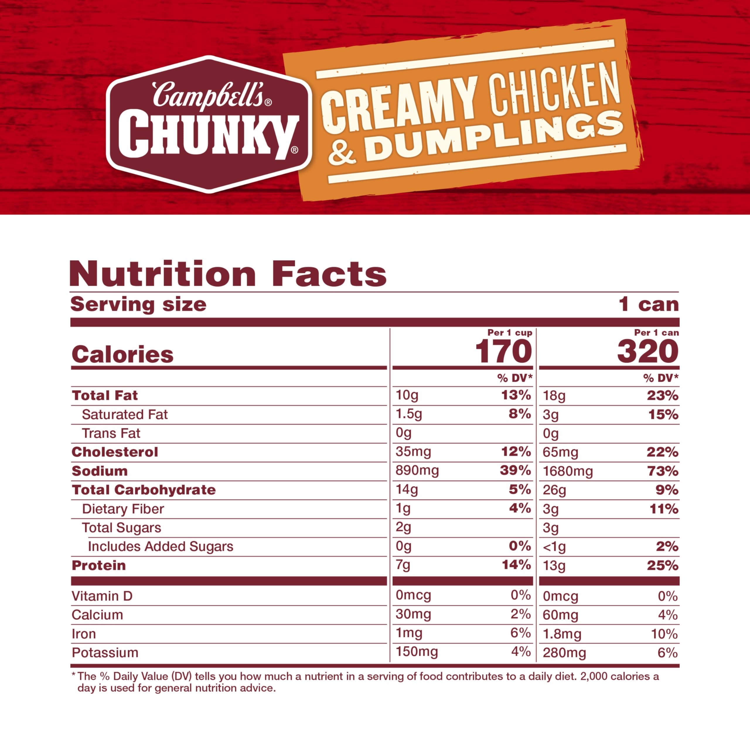 Campbell’s Chunky detalle de etiqueta indicando ingredientes y tamaño