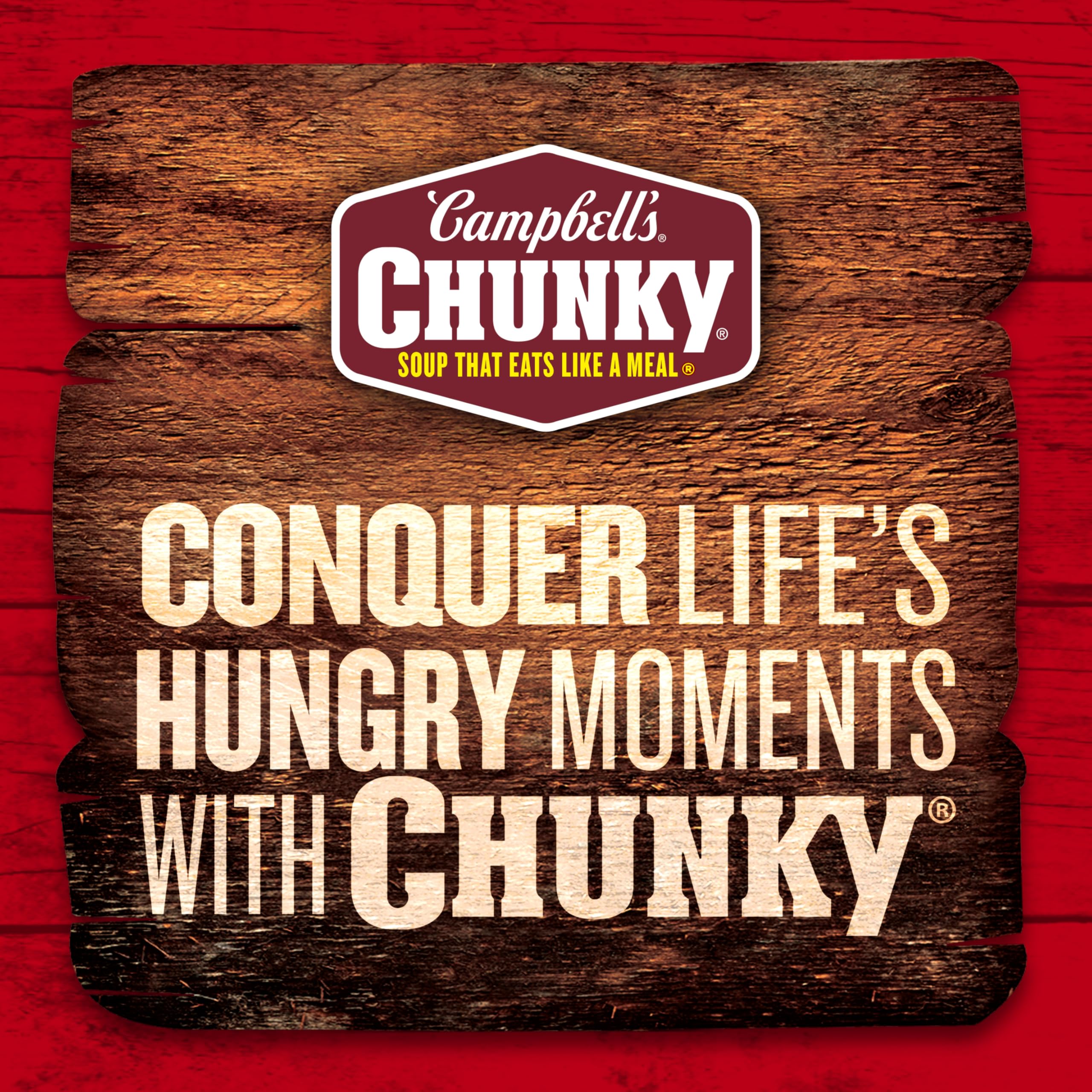 Campbell's Chunky comparación con mano muestra tamaño de la lata
