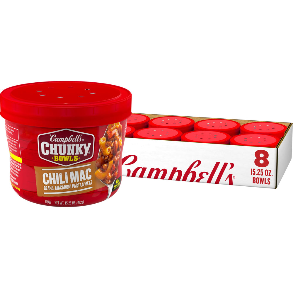 Campbell’s Chunky frente del tazón mostrando etiqueta y conveniencia