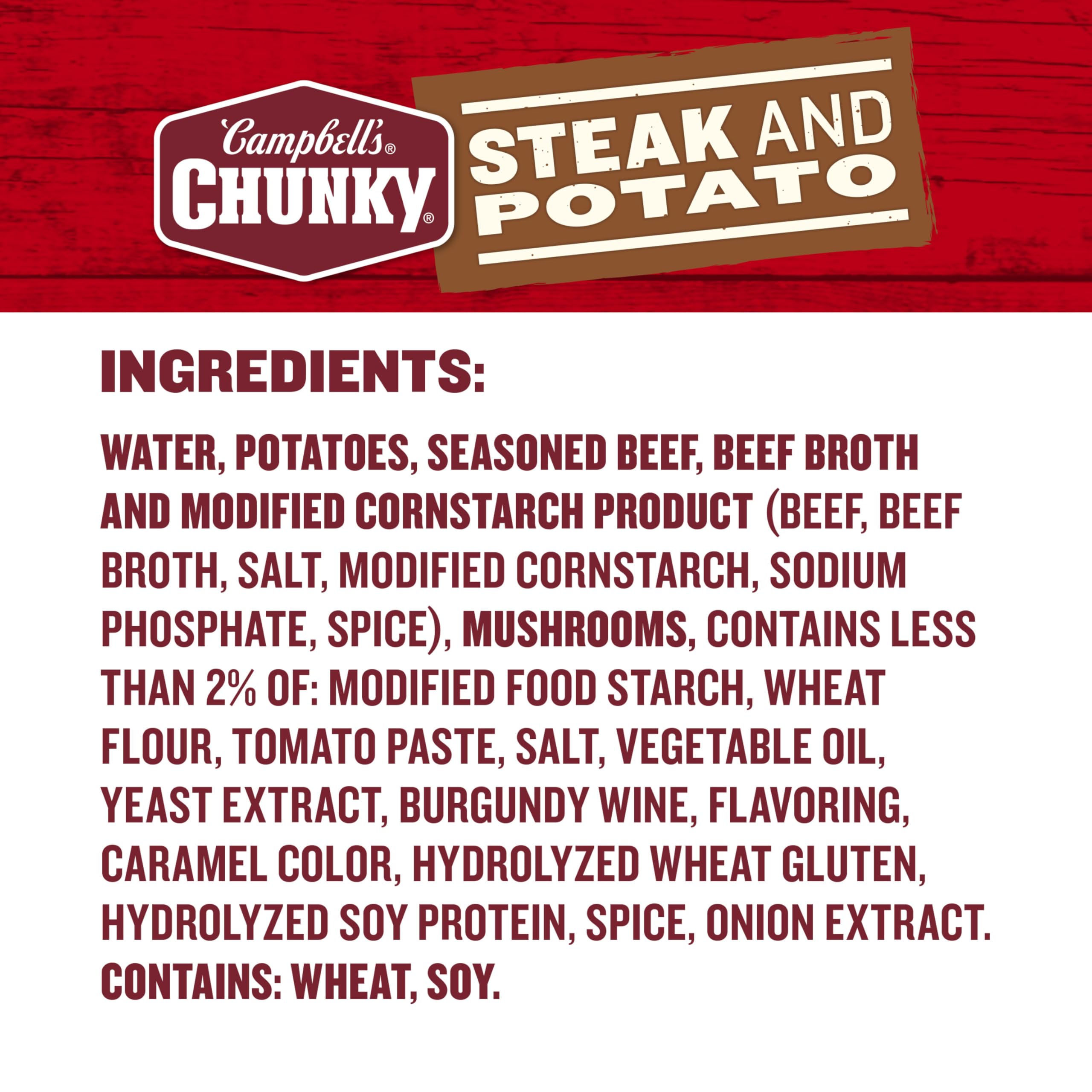 Campbell’s Chunky papas y carne en primer plano mostrando calidad