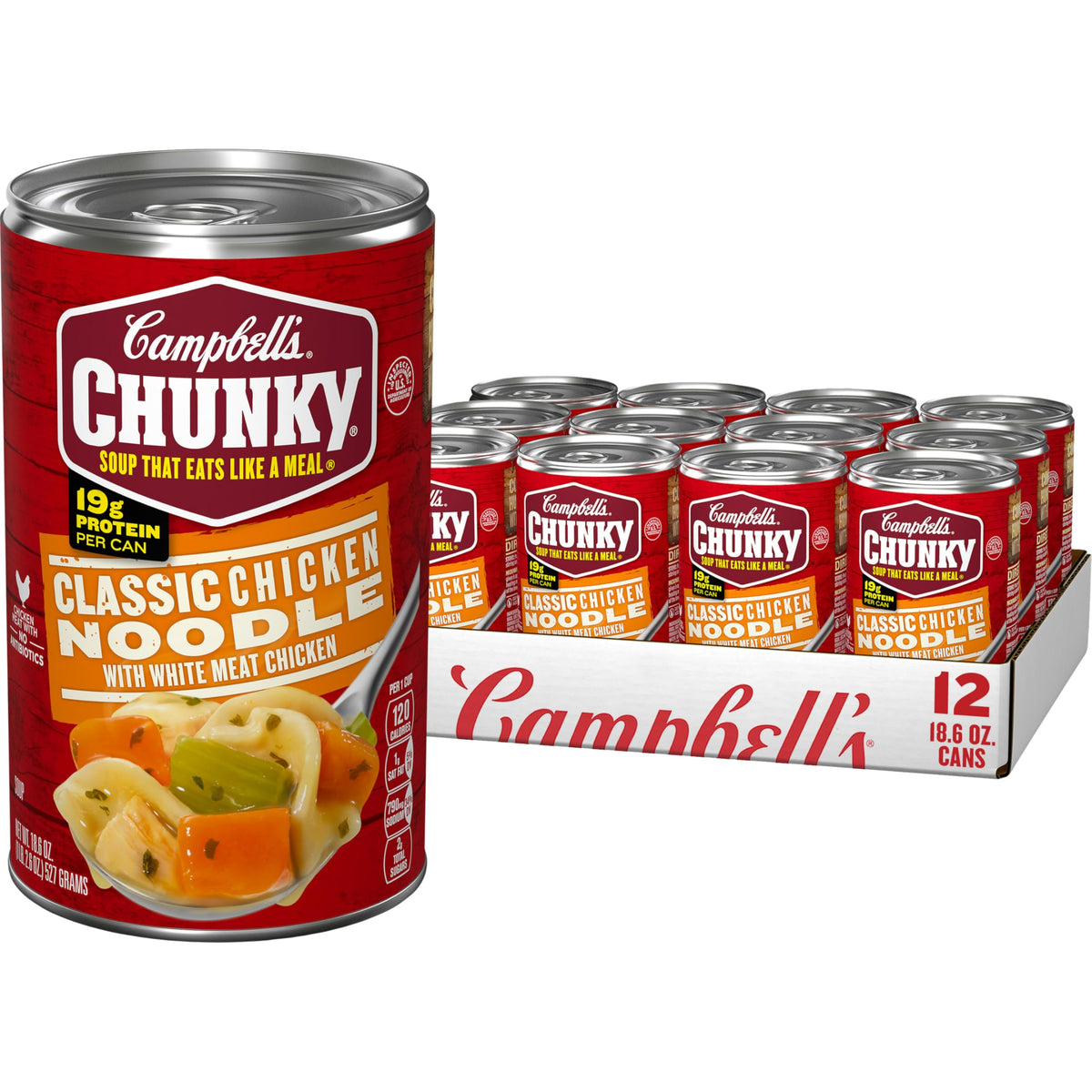 Campbell's Chunky lata al frente, presentación clara y conveniente