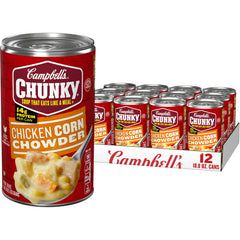 Campbell’s Chunky lata frontal mostrando diseño y tamaño, listo para despensa