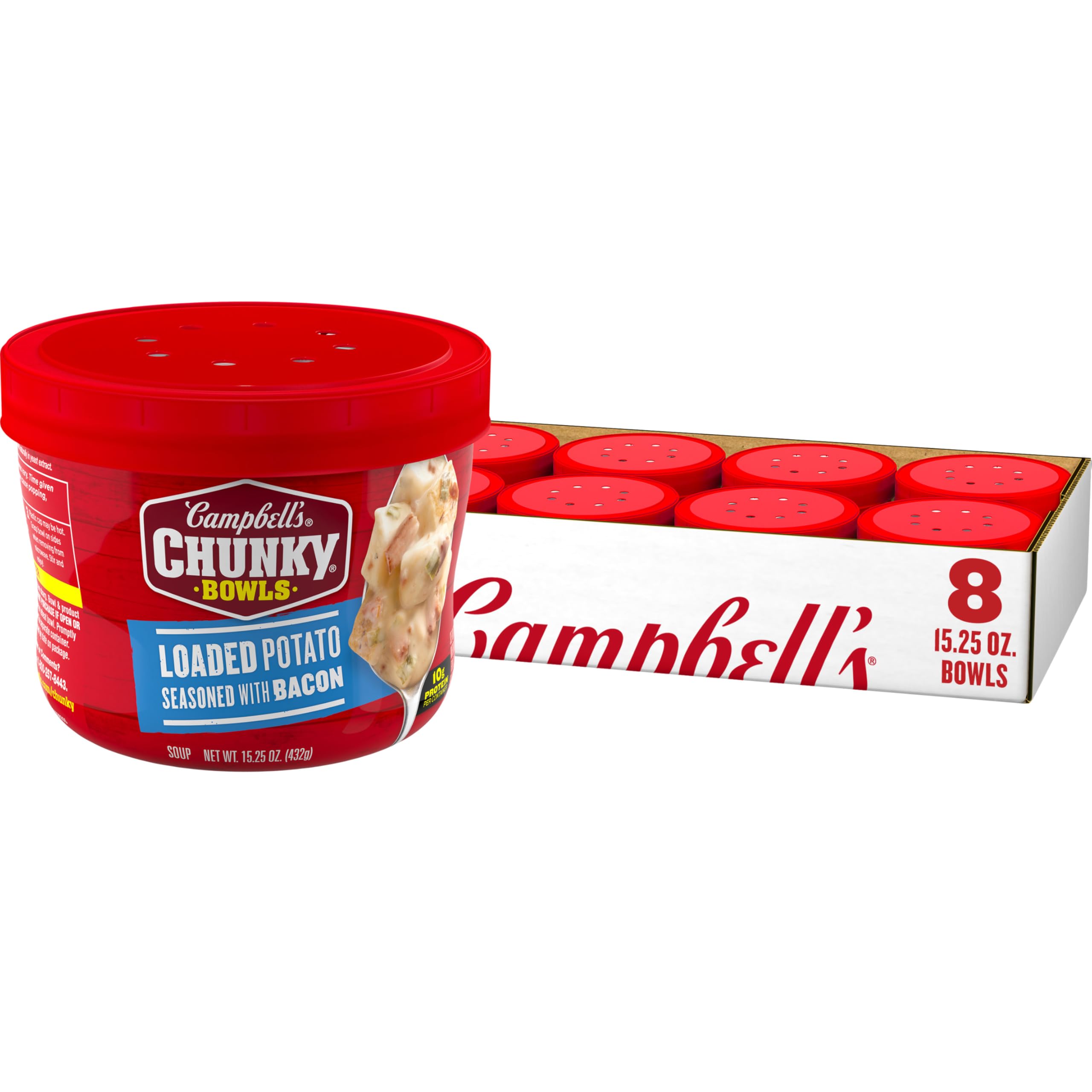 Campbell’s Chunky envase frontal mostrando la marca y el producto listos para calentar
