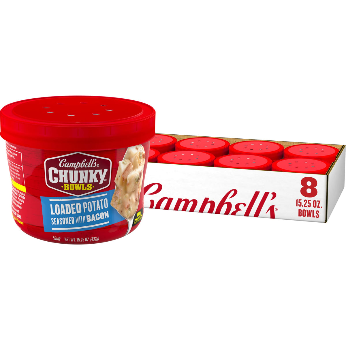 Campbell’s Chunky envase frontal mostrando la marca y el producto listos para calentar