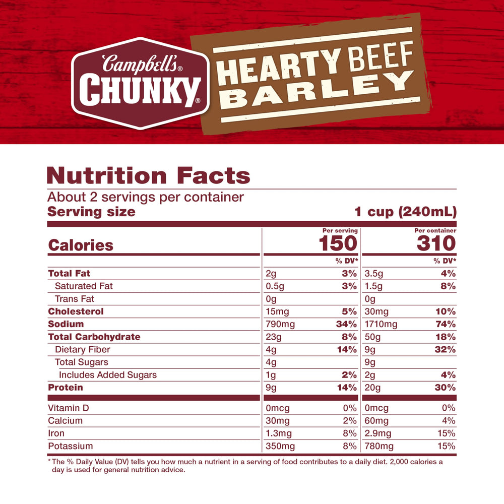 Campbell’s Chunky primer plano de textura con carne y cebada sabrosa