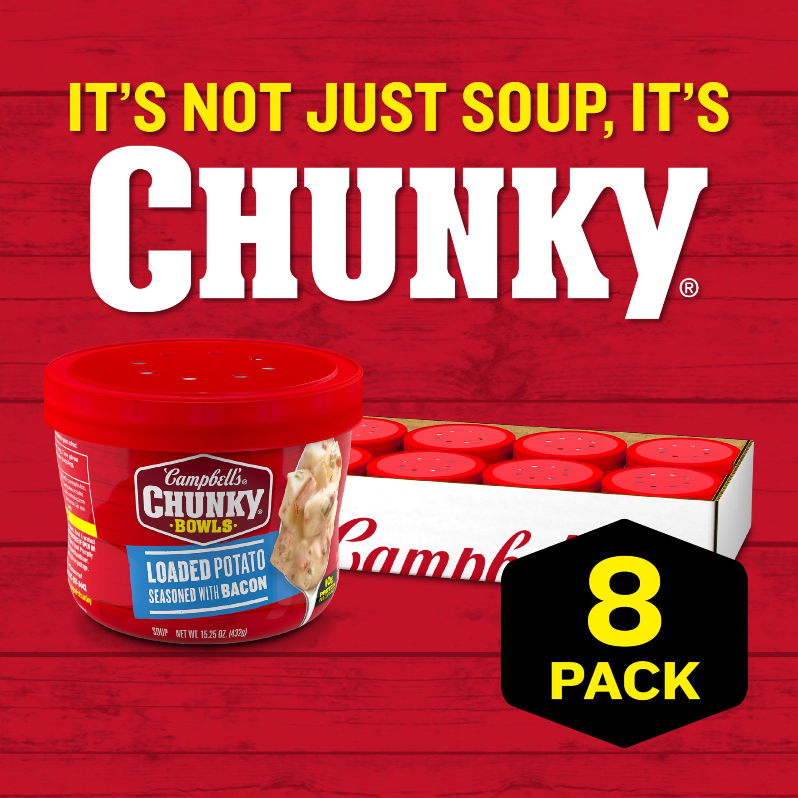 Campbell’s Chunky textura cercana con trozos de papa y bacon para mayor saciedad