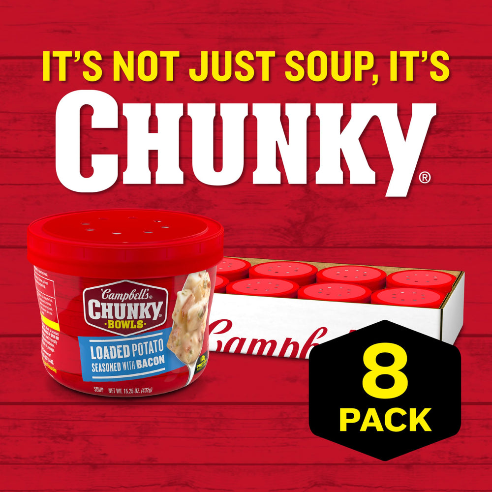 Campbell’s Chunky textura cercana con trozos de papa y bacon para mayor saciedad