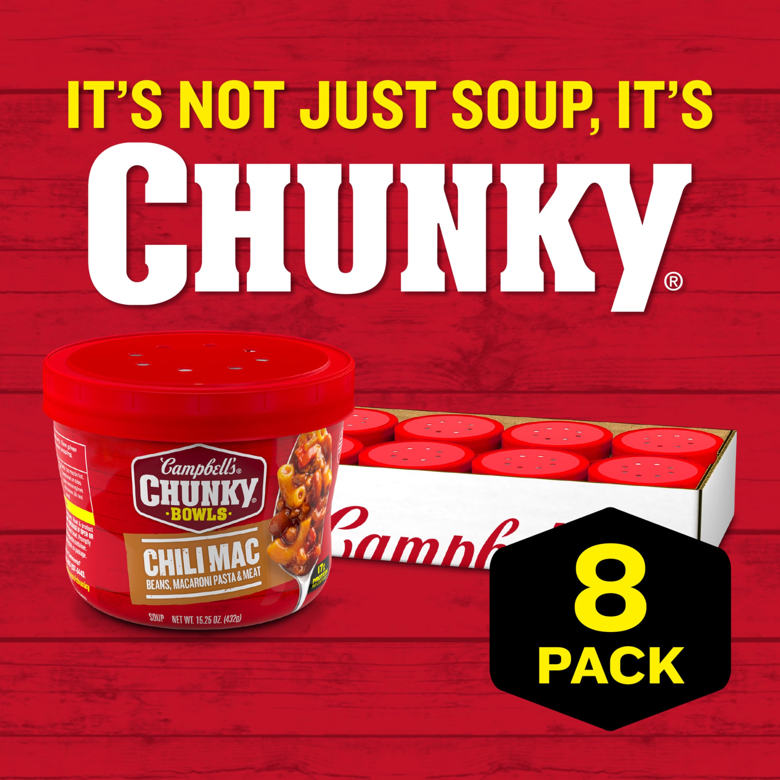 Campbell’s Chunky macarrones y chili detalle de textura con apetito