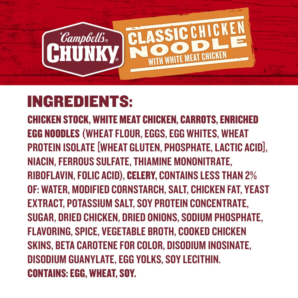 Campbell's Chunky textura en cuchara muestra fideos y caldo reconfortante