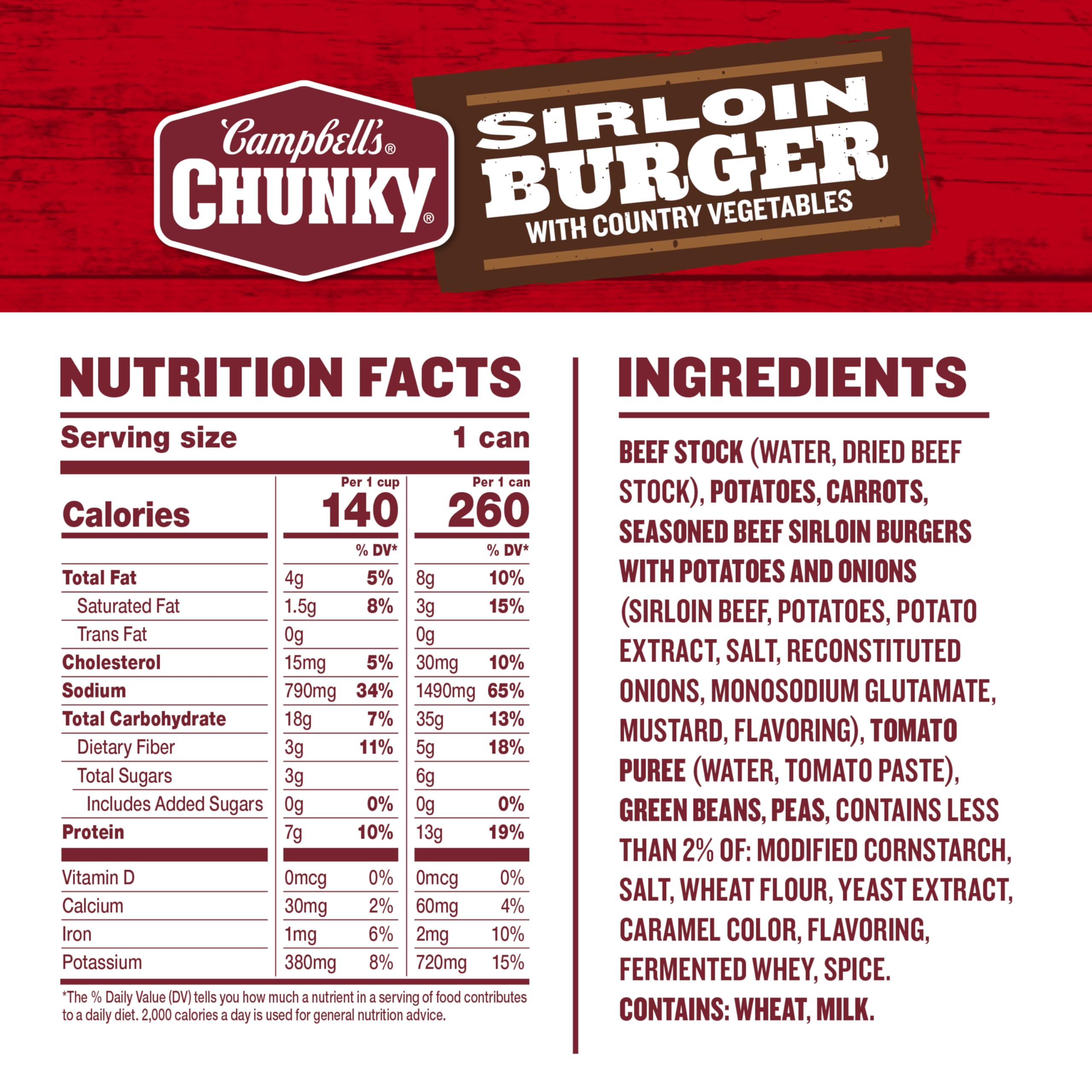 Campbell’s Chunky textura con trozos de carne y verduras, apariencia apetecible