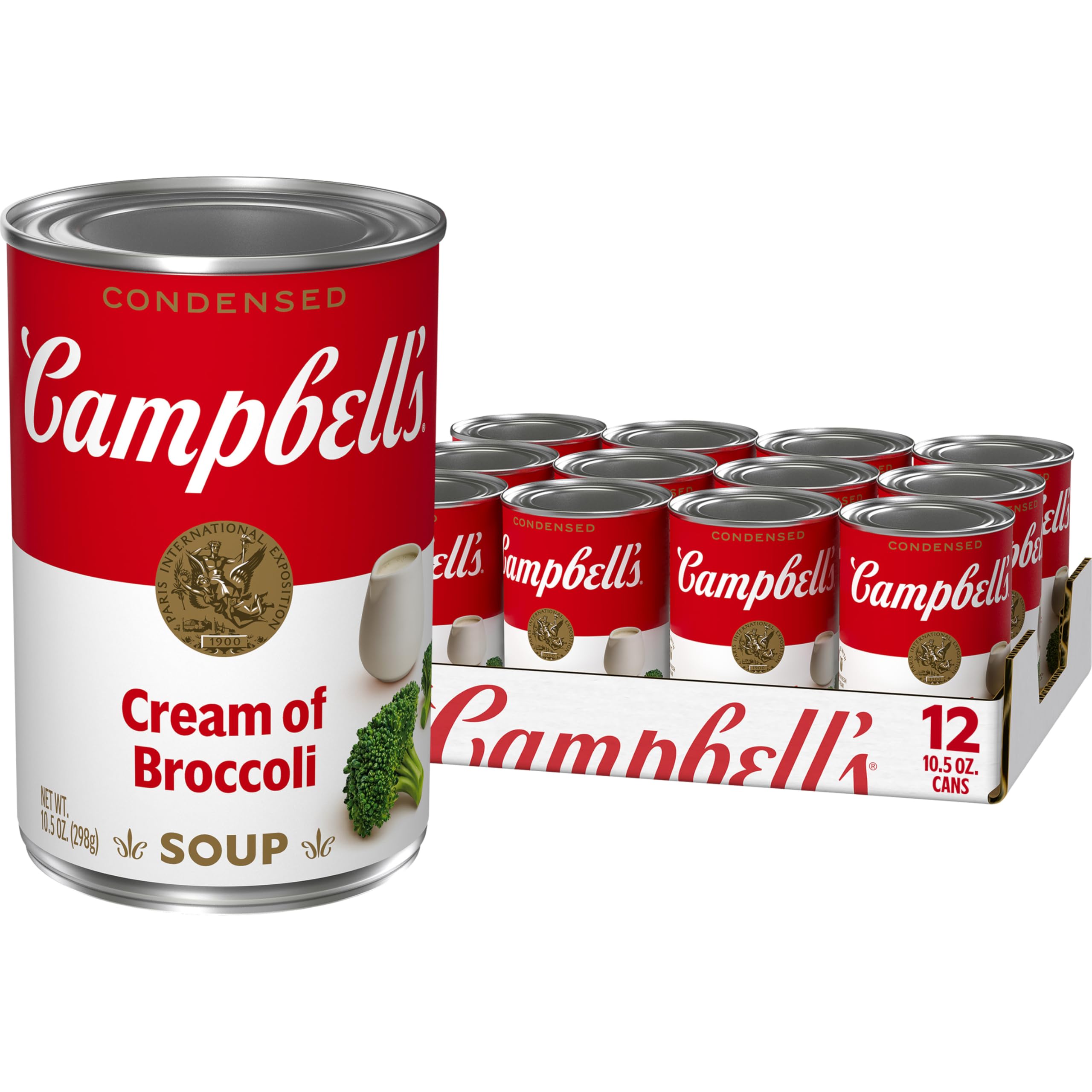 Campbell's lata frontal mostrando la crema de brócoli y conveniencia