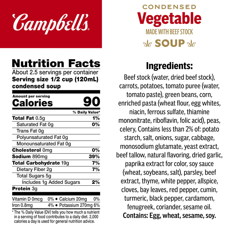 Campbell's etiqueta con ingredientes, claridad y confianza en compra