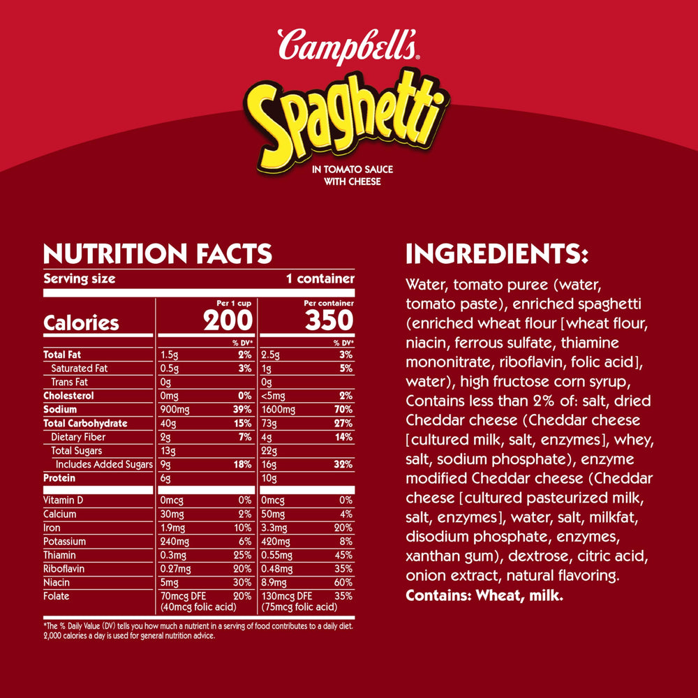 Campbell's detalle de la etiqueta con ingredientes para elección informada