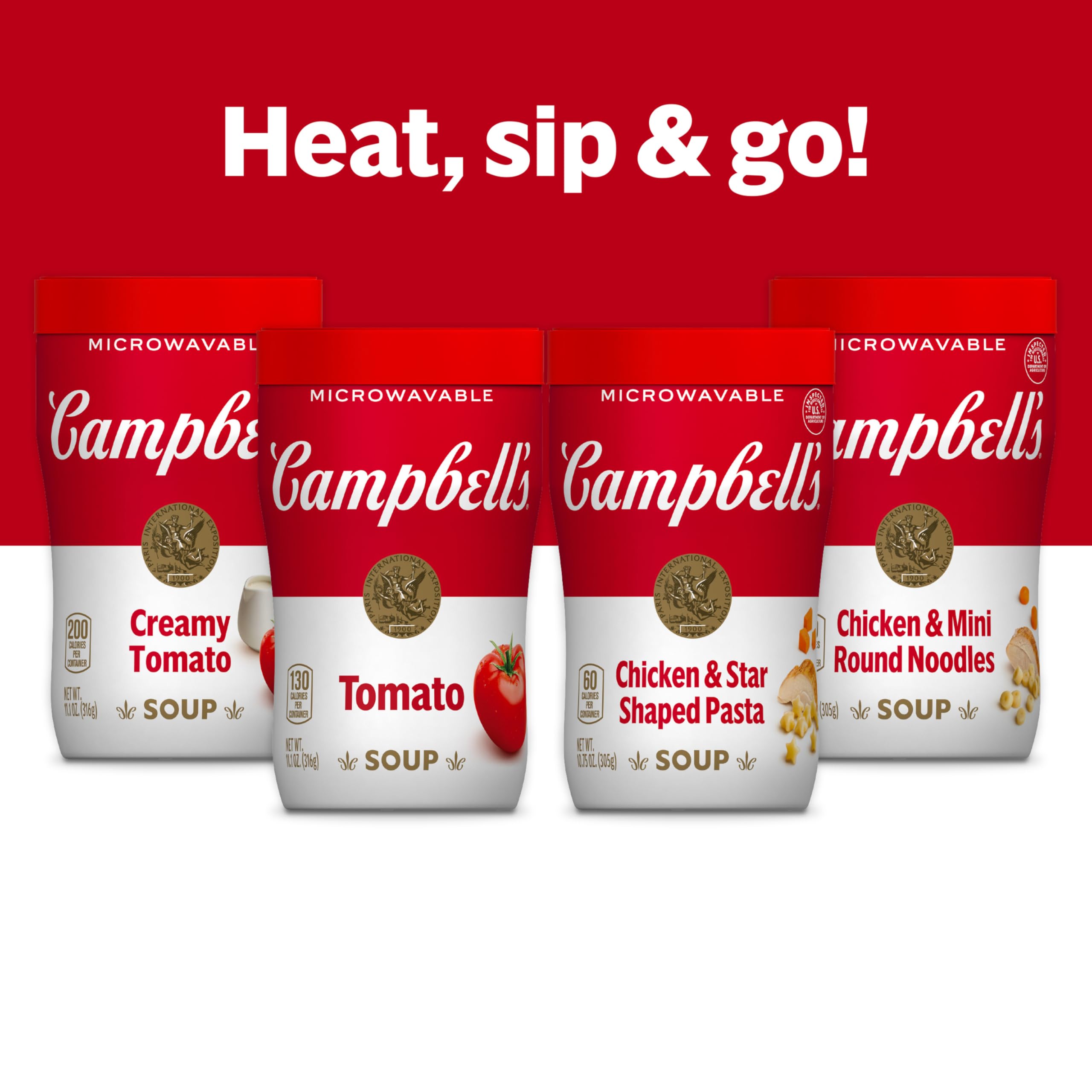 Campbell's escena de oficina y viaje mostrando la sopa como snack portátil