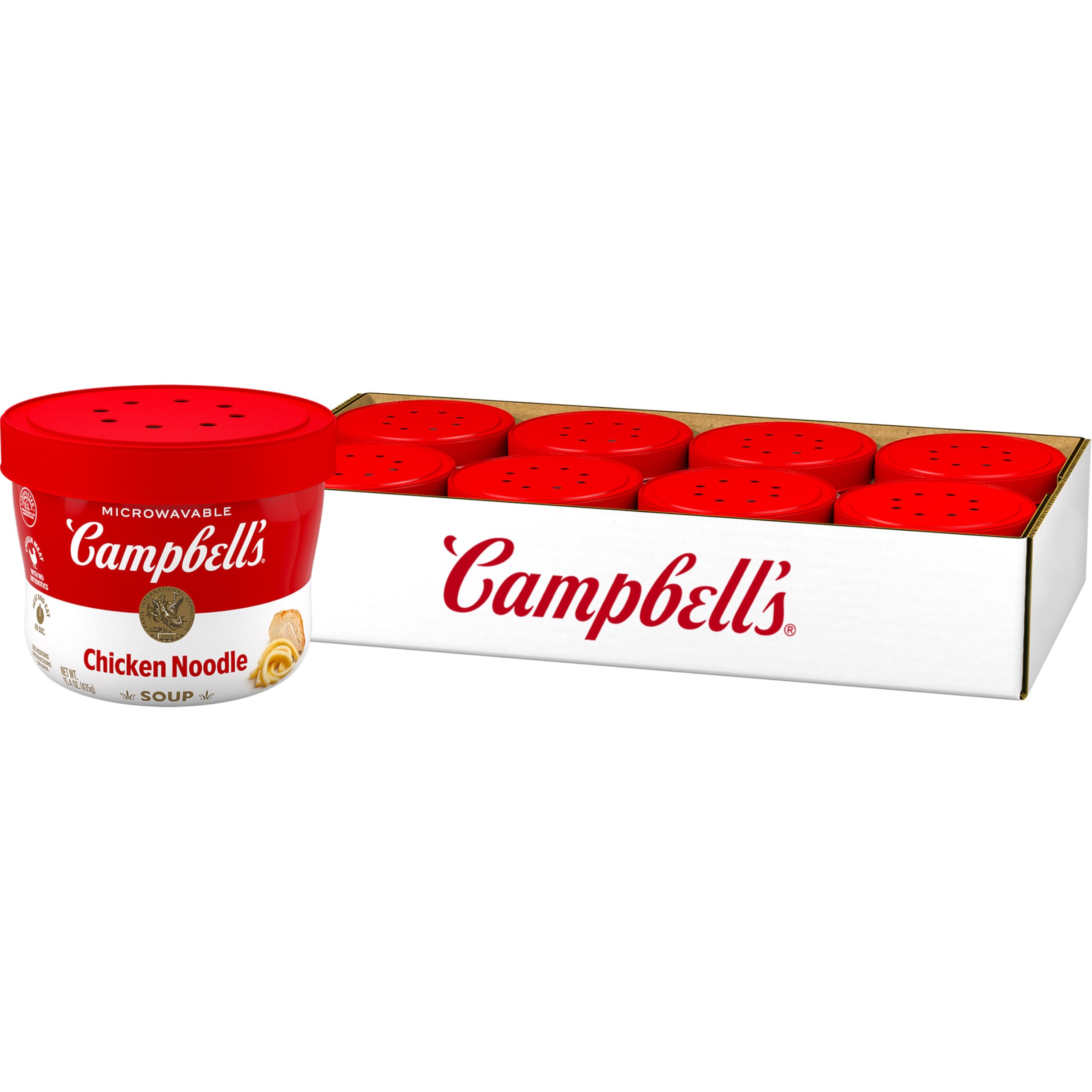 Campbell's frente del envase del tazón mostrando marca y conveniencia