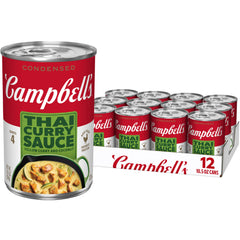 Campbell's lata frente mostrando etiqueta y beneficios de cocina rápida