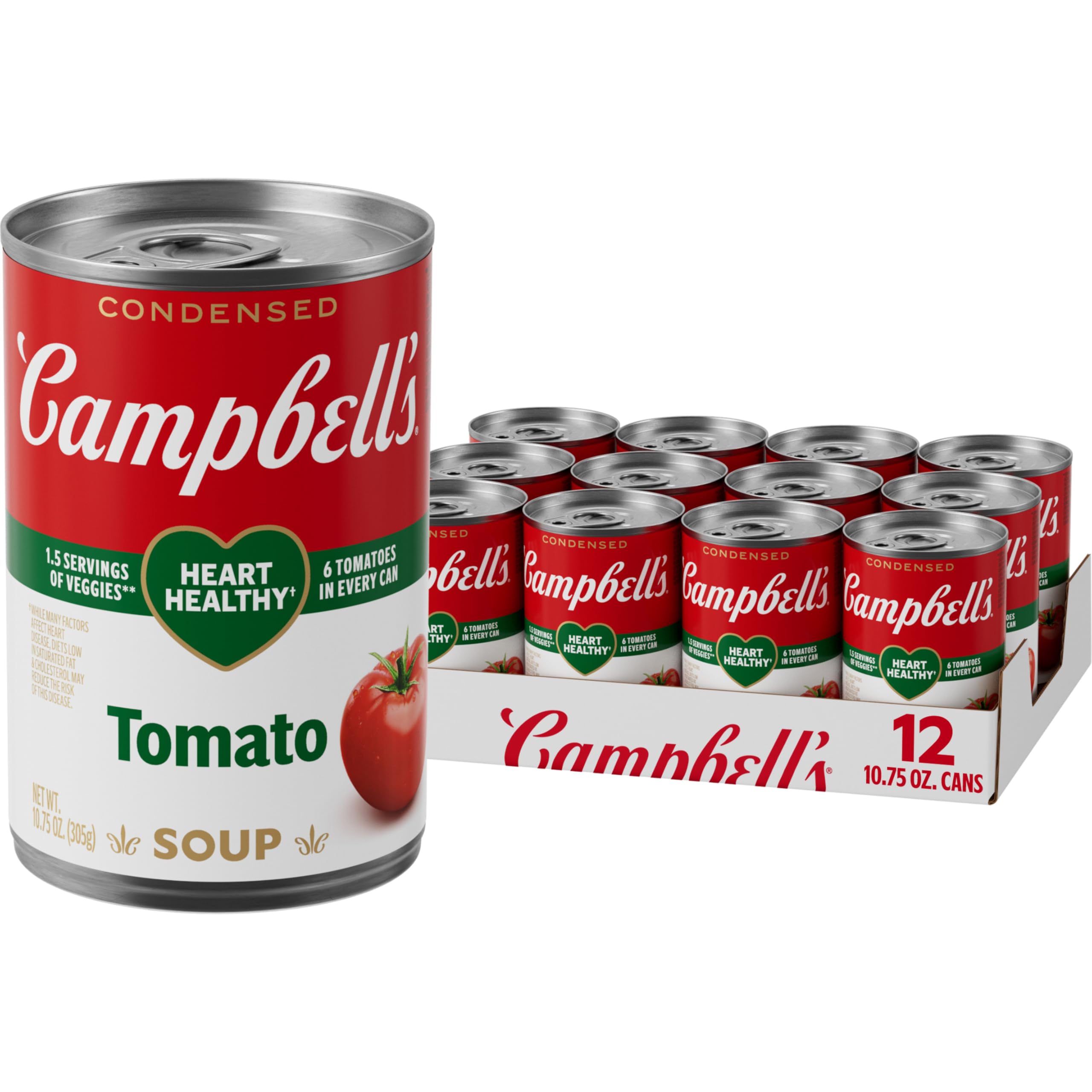 Campbell’s lata frente mostrando etiqueta y tamaño, útil para compras