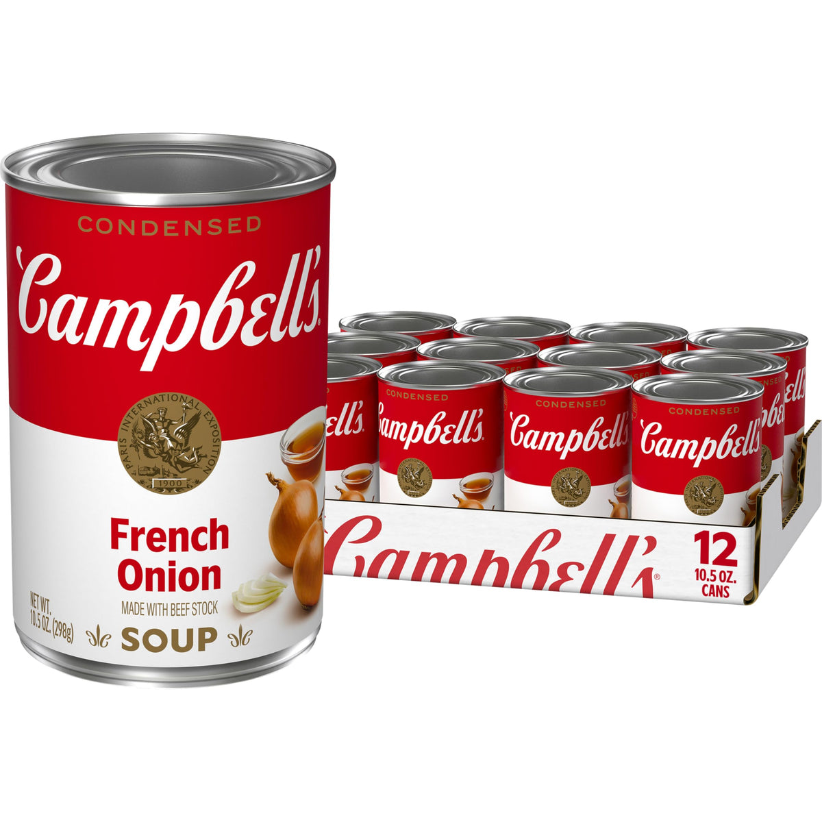 Campbell's lata frontal mostrando la marca y beneficio de sabor rico