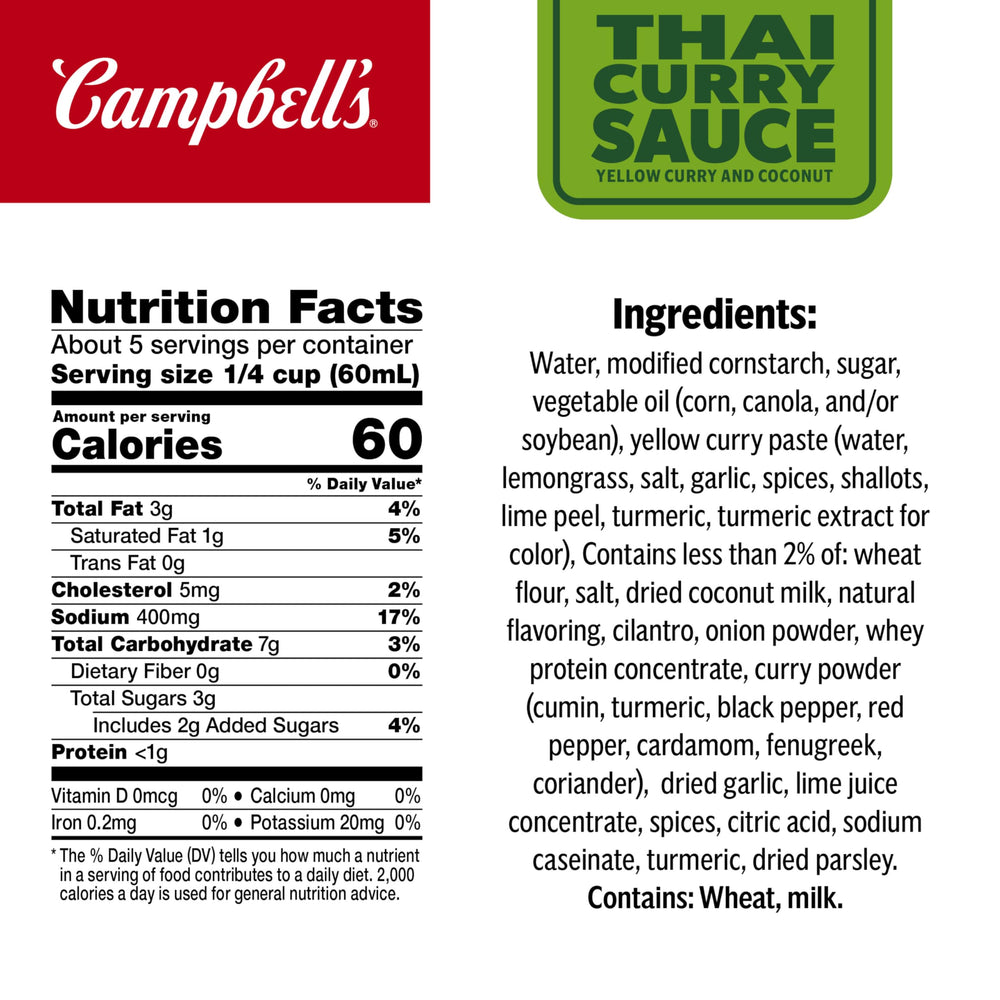 Campbell's etiqueta lateral con información nutricional y convenientemente legible