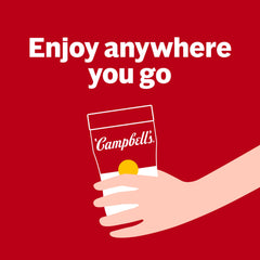 Campbell's porción en mano mostrando tamaño práctico y facilidad