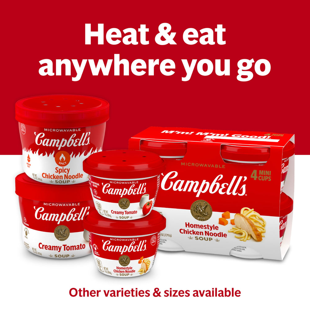 Campbell's comparación de porción mostrando tamaño práctico para snacks